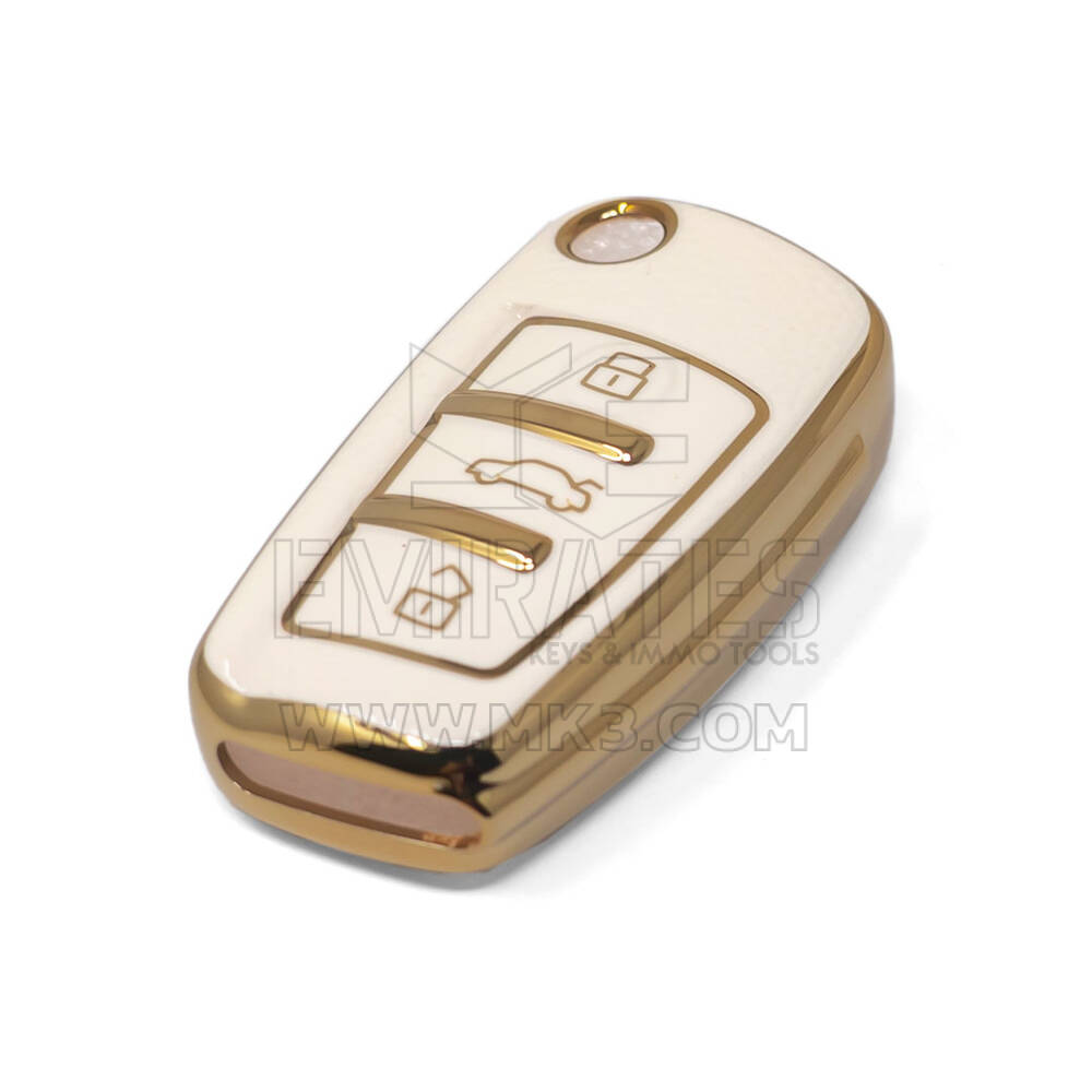جديد ما بعد البيع نانو عالية الجودة غطاء جلد ذهبي لأودي فليب مفتاح بعيد 3 أزرار اللون الأبيض Audi-C13J | مفاتيح الإمارات