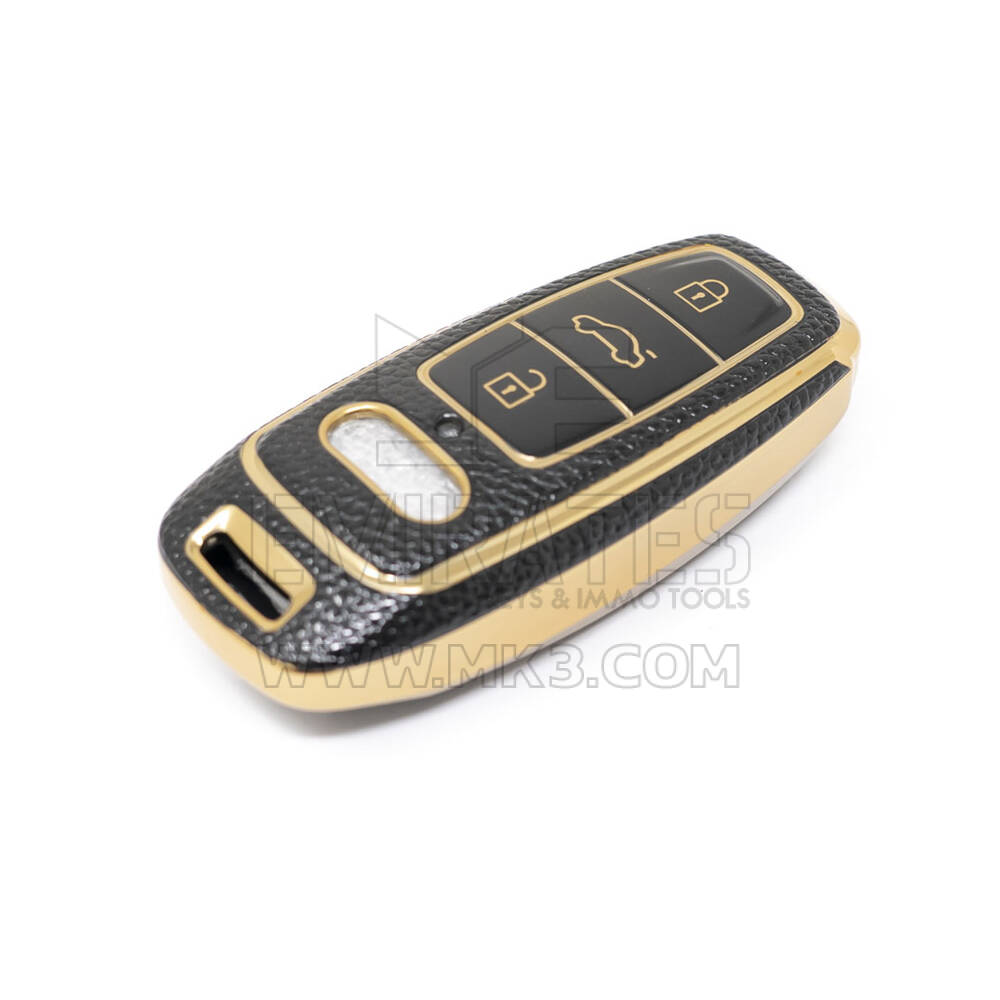 Novo aftermarket nano capa de couro dourado de alta qualidade para chave remota audi 3 botões cor preta Audi-D13J | Chaves dos Emirados