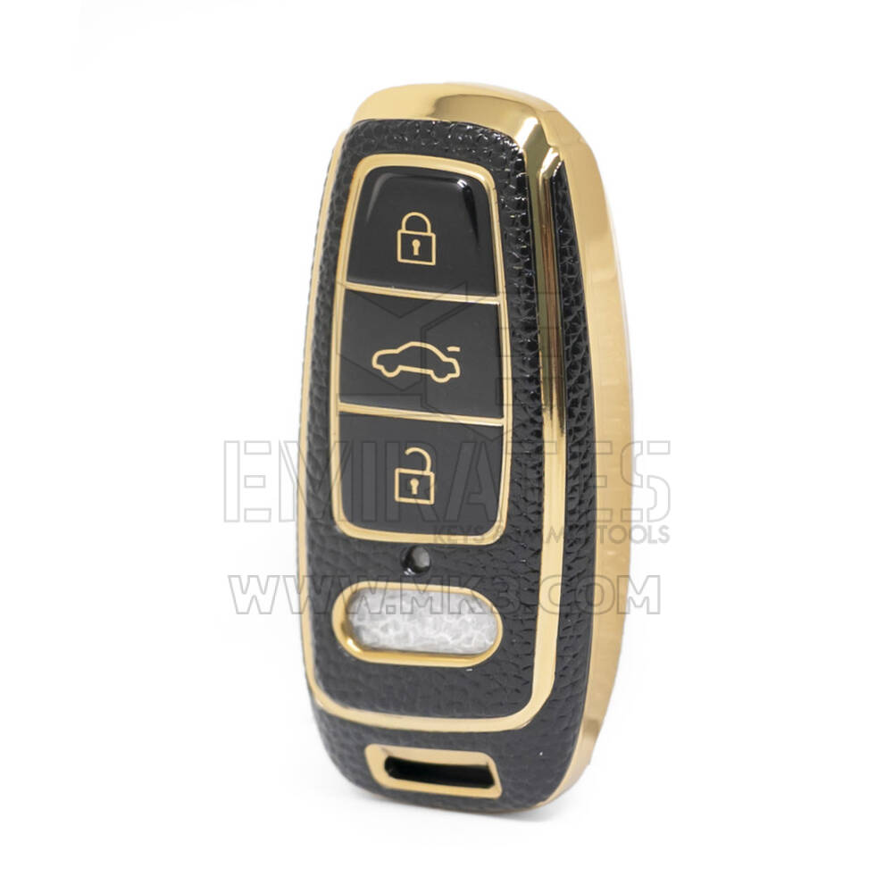 Nano High Quality Gold Leather Cover For Audi Remote Key 3 Buttons Black Color Audi-D13J