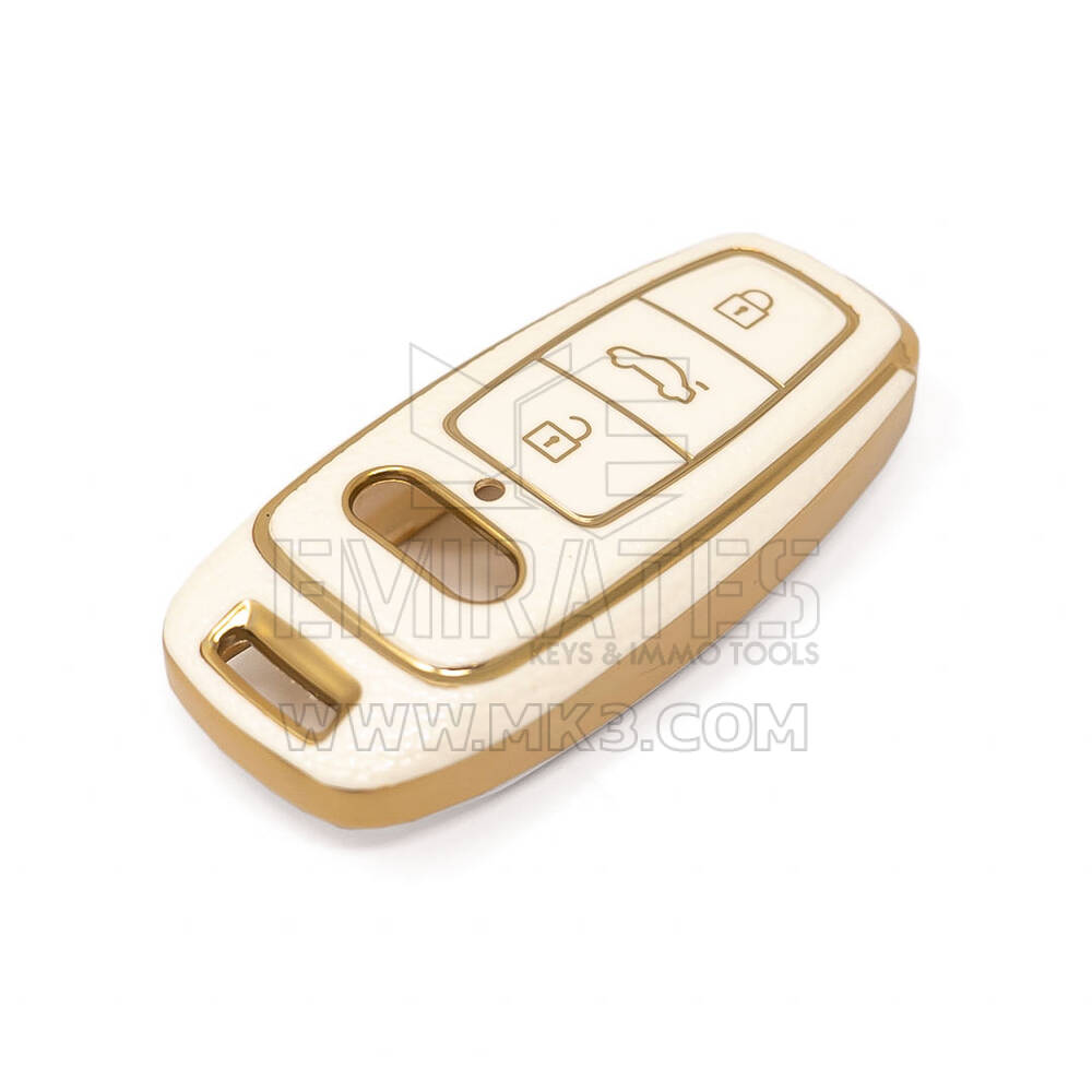 Nano – housse en cuir doré de haute qualité, pour clé télécommande Audi à 3 boutons, couleur blanche, Audi-D13J | Clés des Émirats