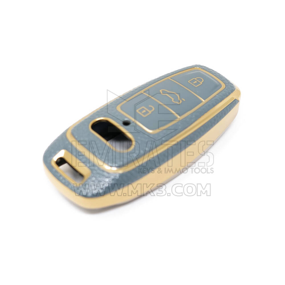 Housse en cuir doré de haute qualité pour clé télécommande Audi à 3 boutons, couleur grise, Audi-D13J | Clés des Émirats