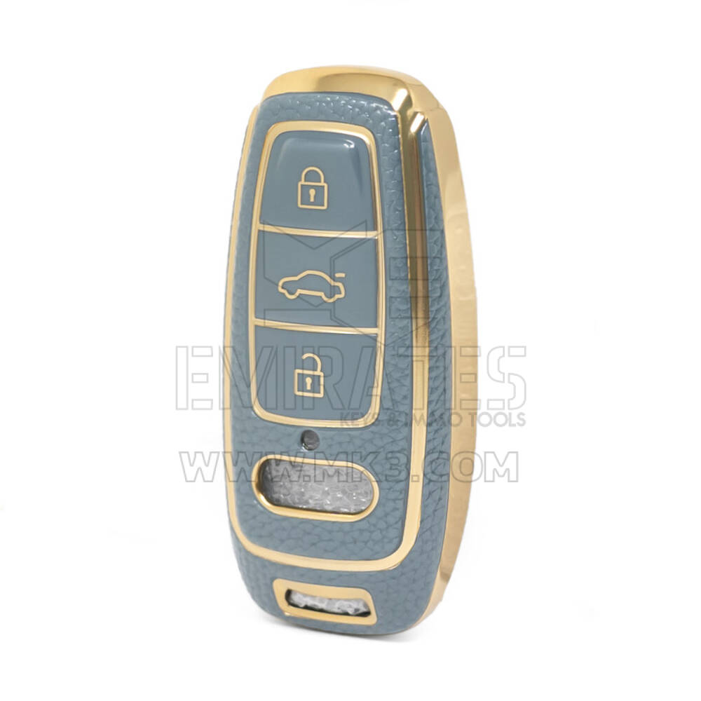 Nano High Quality Gold Leather Cover For Audi Remote Key 3 Buttons Gray Color Audi-D13J