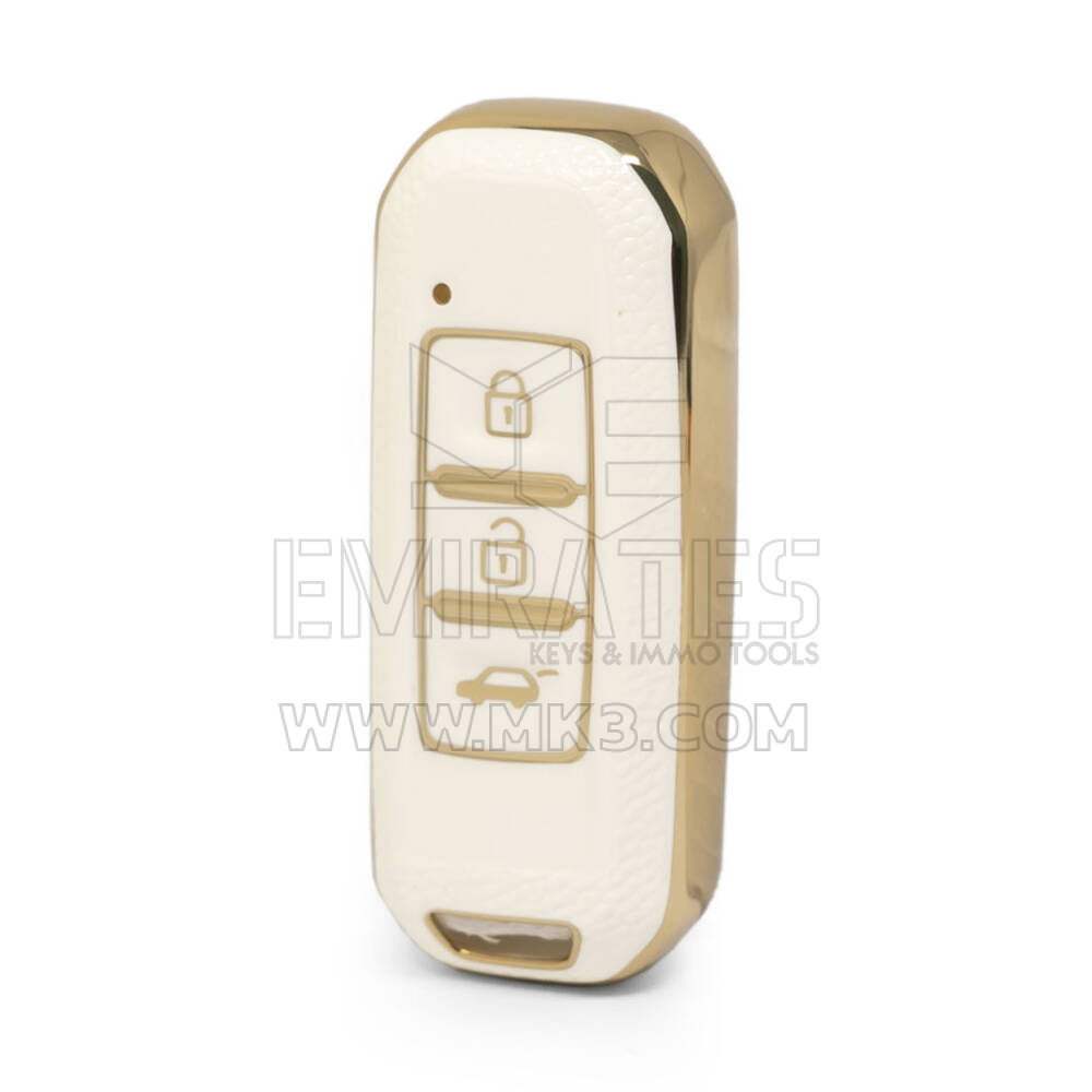 Funda de cuero dorado Nano de alta calidad para mando a distancia Baojun, 3 botones, Color blanco, BJ-A13J