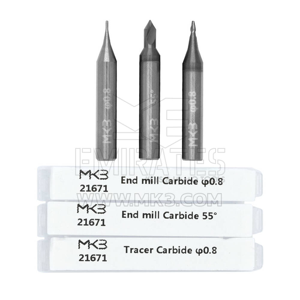2 End Mill & 1 Tracer Point Carbide Set Of 3 PCs ( φ0.8 - 50° - φ0.8  )