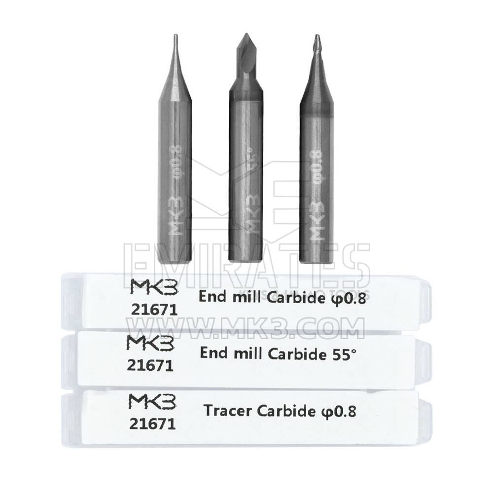 2 fresas de topo e 1 conjunto de carboneto de ponta traçadora de 3 peças (φ0,8 - 50° - φ0,8)