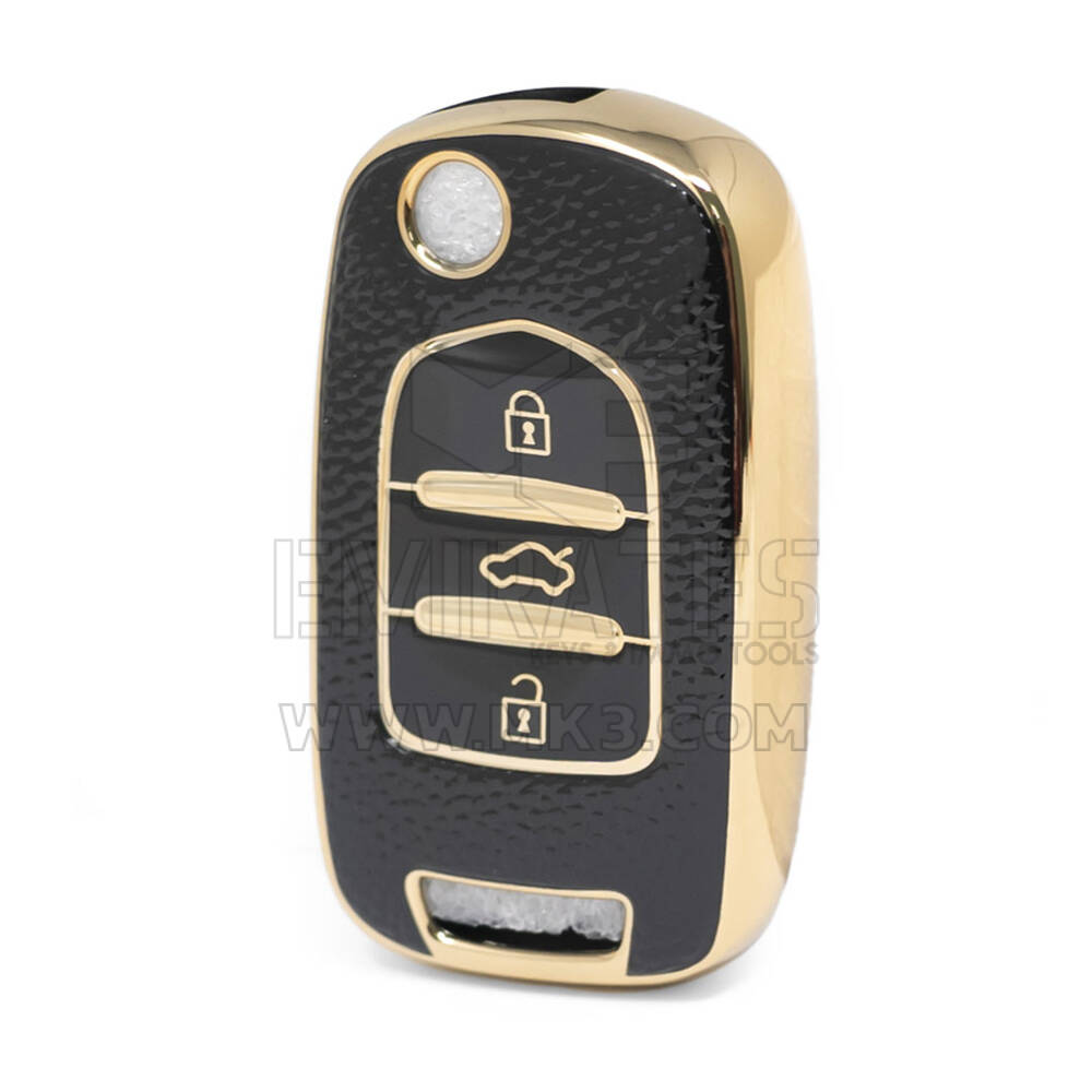 Nano Funda de cuero dorado de alta calidad para mando a distancia Baojun Flip, 3 botones, Color negro, BJ-B13J