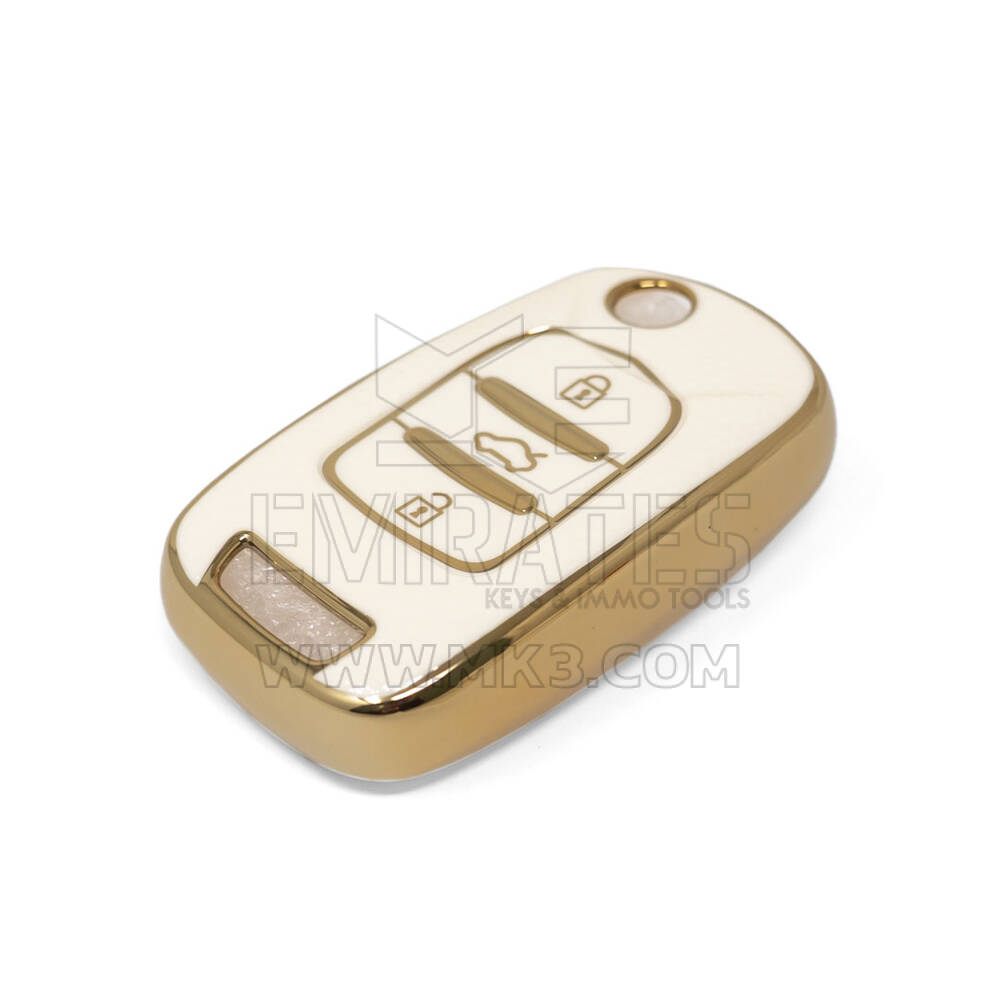 Nueva Funda de cuero dorado Nano de alta calidad para mando a distancia Baojun Flip, 3 botones, Color blanco, BJ-B13J | Cayos de los Emiratos