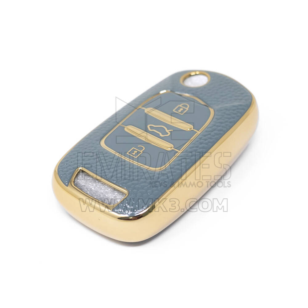 Nueva Funda de cuero dorado de alta calidad Nano del mercado de accesorios para Baojun Flip Remote Key 3 botones Color gris BJ-B13J | Cayos de los Emiratos