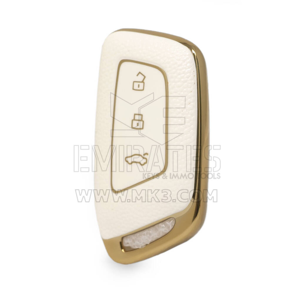 Nano High Quality Gold Leather Cover For Baojun Remote Key 3 Buttons White Color BJ-C13J