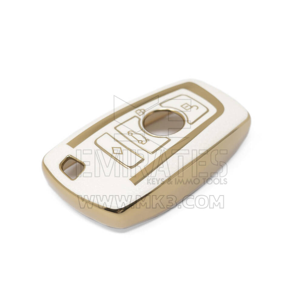 جديد ما بعد البيع نانو غطاء جلد ذهبي عالي الجودة لمفتاح BMW البعيد 4 أزرار اللون الأبيض BMW-A13J4A | مفاتيح الإمارات