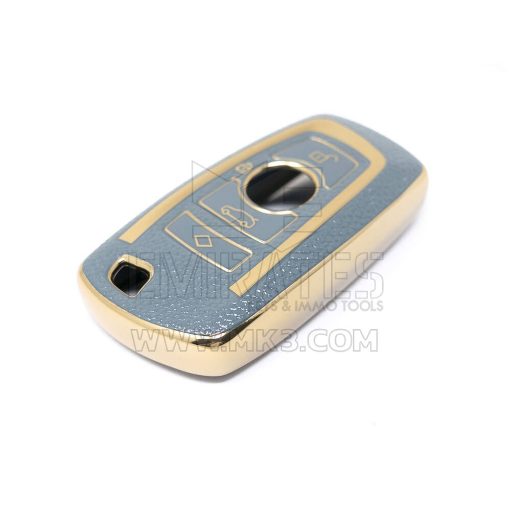Novo aftermarket nano capa de couro dourado de alta qualidade para chave remota bmw 4 botões cor cinza BMW-A13J4A | Chaves dos Emirados