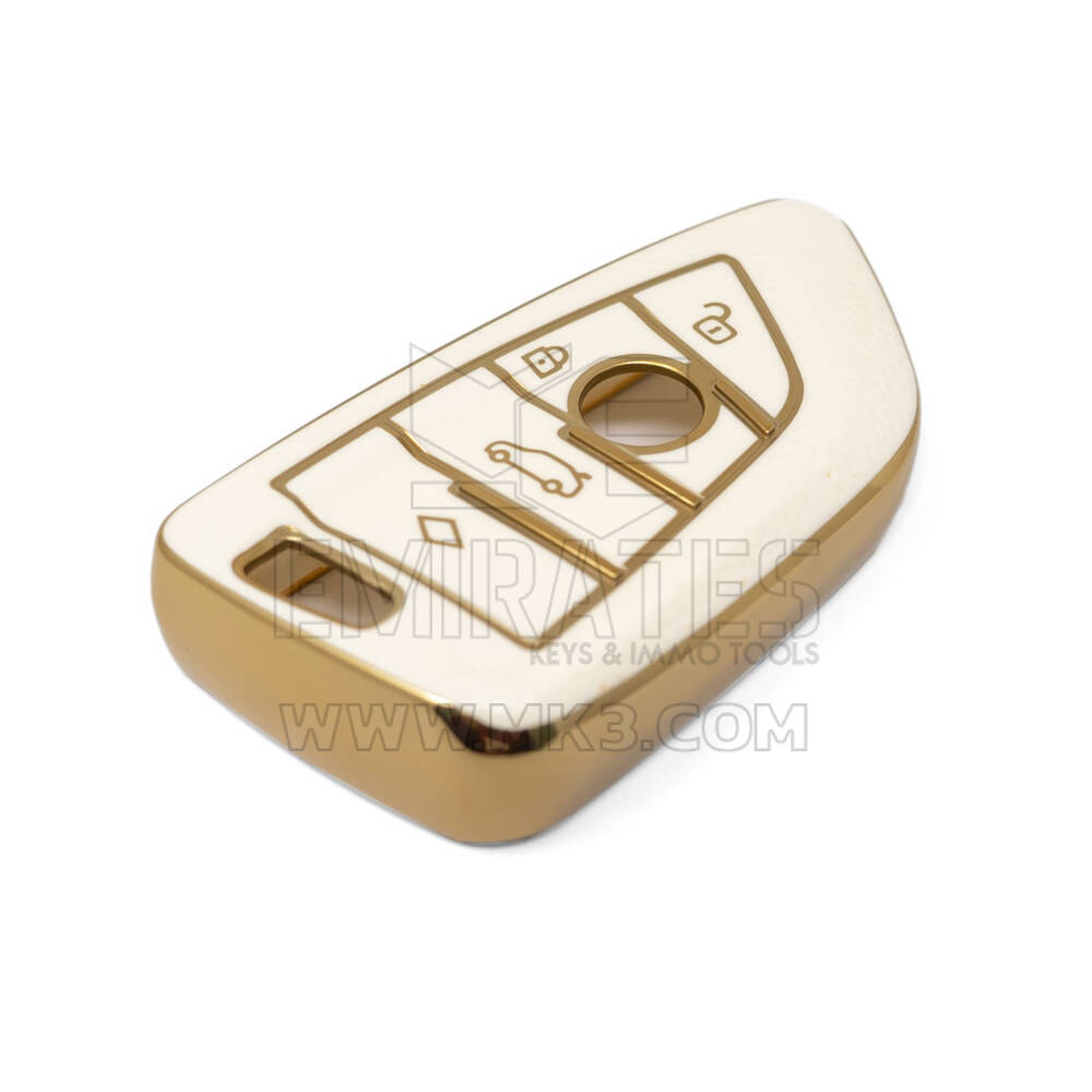 Nueva funda de cuero dorado Nano de alta calidad para llave remota de BMW, 4 botones, Color blanco, BMW-B13J, nueva del mercado de accesorios | Cayos de los Emiratos