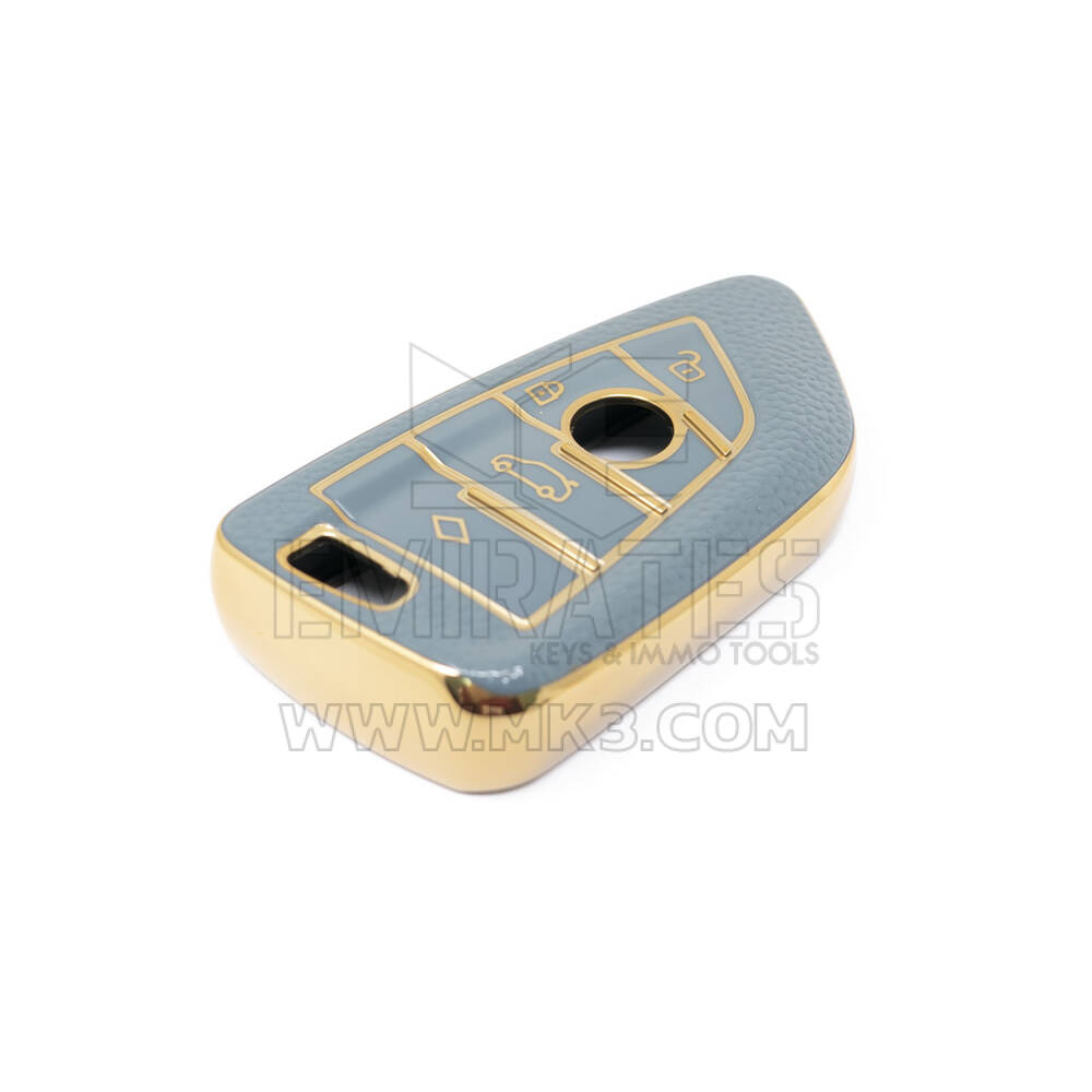Novo aftermarket nano capa de couro dourado de alta qualidade para chave remota bmw 4 botões cor cinza BMW-B13J | Chaves dos Emirados