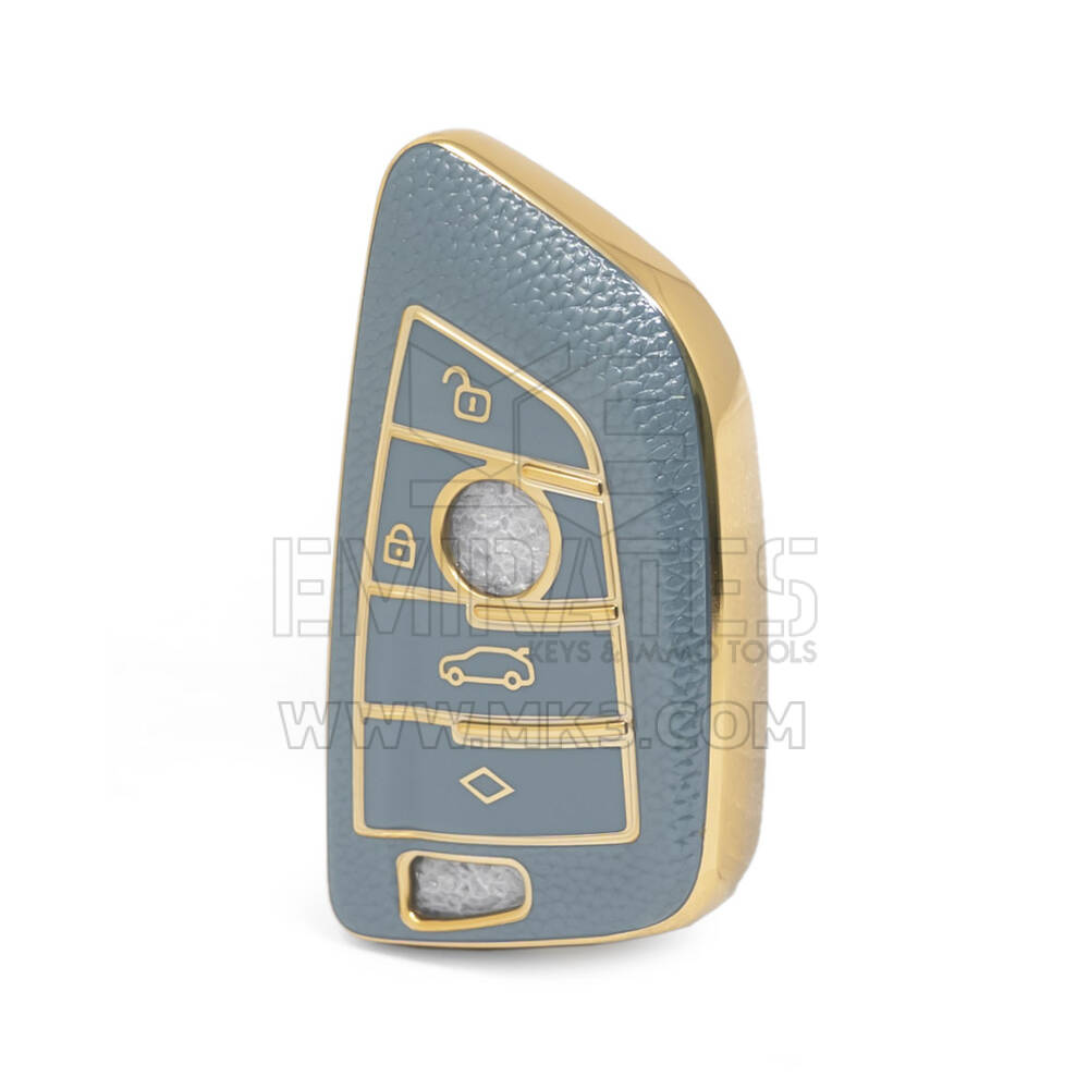 Capa de couro dourado nano de alta qualidade para chave remota BMW 4 botões cor cinza BMW-B13J