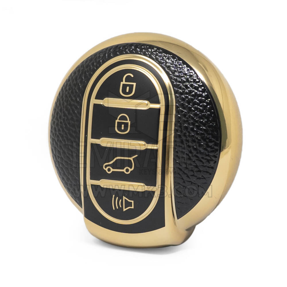 Nano High Quality Gold Leather Cover For Mini Cooper Remote Key 4 Buttons Black Color BMW-C13J4