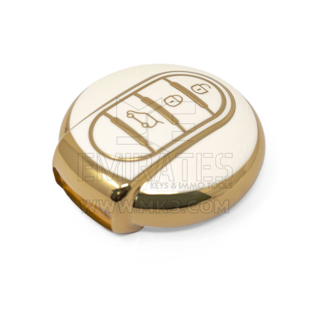 Novo aftermarket nano capa de couro ouro alta qualidade para mini cooper remoto chave 4 botões cor branca BMW-C13J4 Chaves dos Emirados
