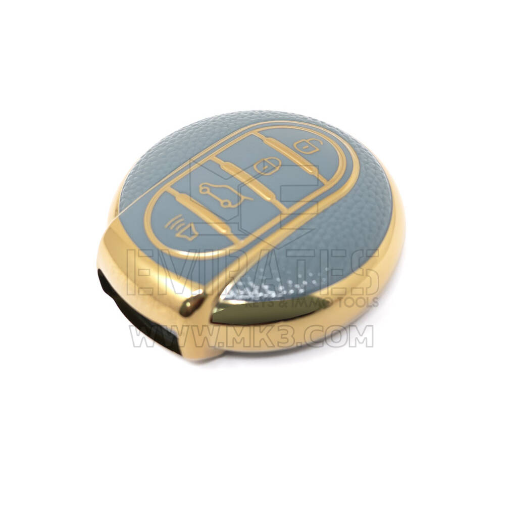 Novo aftermarket nano capa de couro dourado de alta qualidade para mini cooper chave remota 4 botões cor cinza BMW-C13J4 Chaves dos Emirados