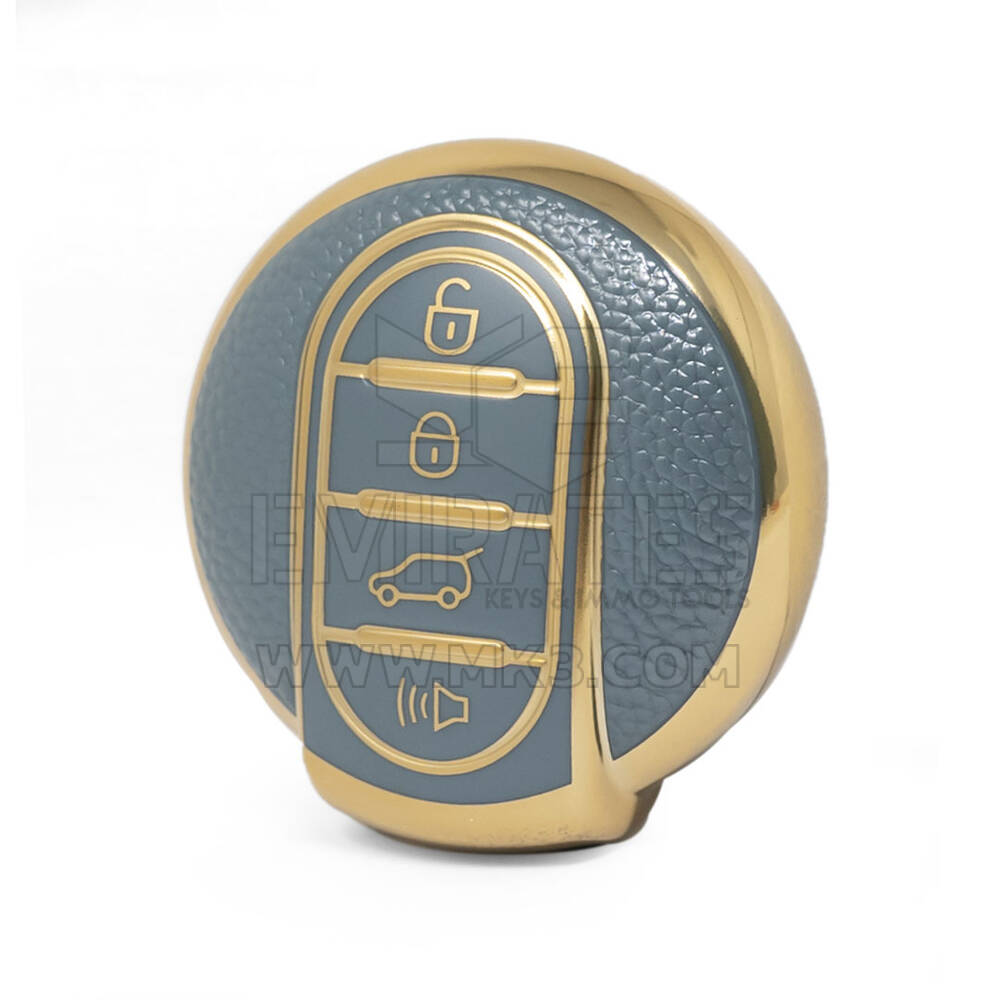 Нано-высококачественный золотой кожаный чехол для дистанционного ключа Mini Cooper с 4 кнопками серого цвета BMW-C13J4