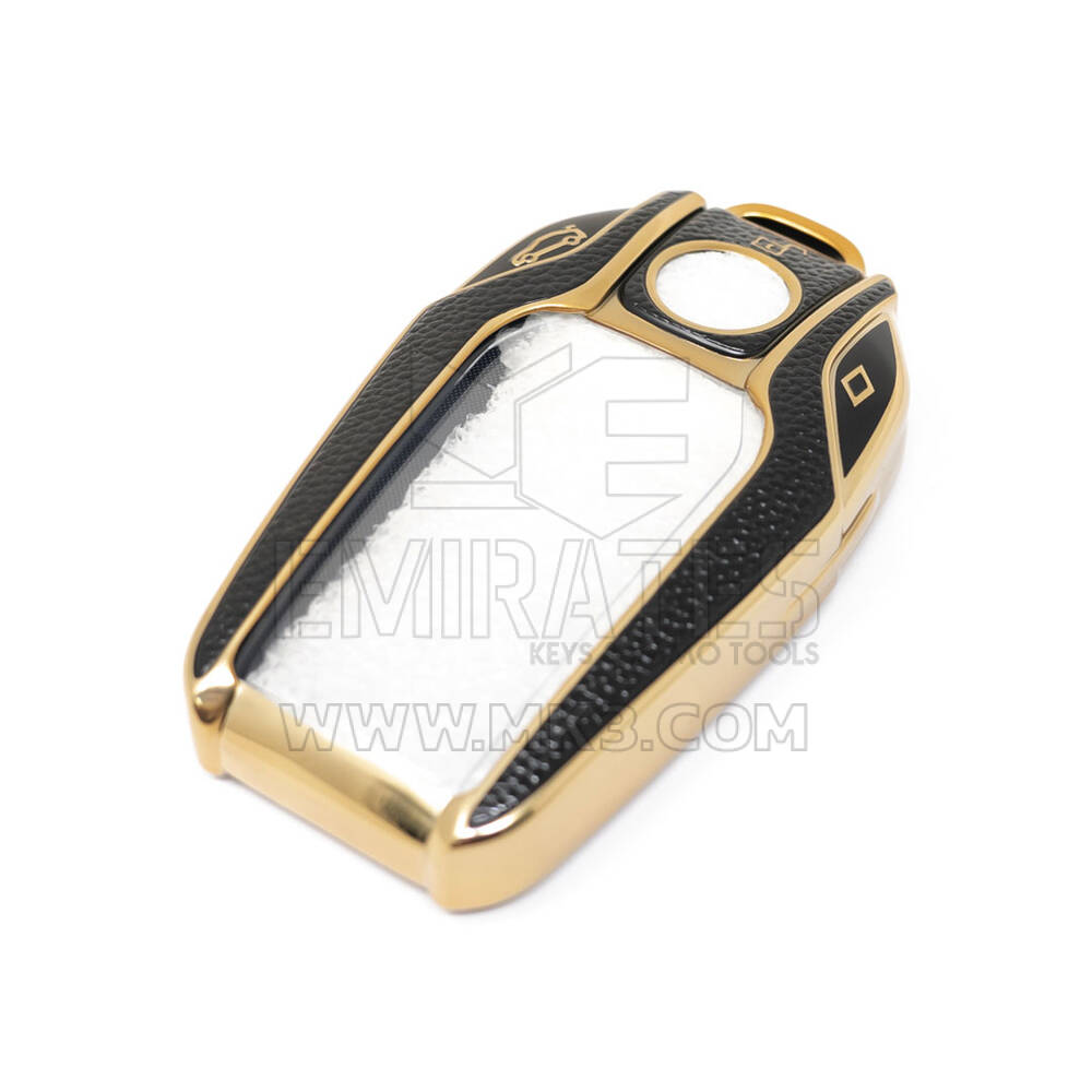 Nueva cubierta de cuero dorado Nano de alta calidad para llave remota de BMW, 3 botones, Color negro, BMW-D13J | Cayos de los Emiratos