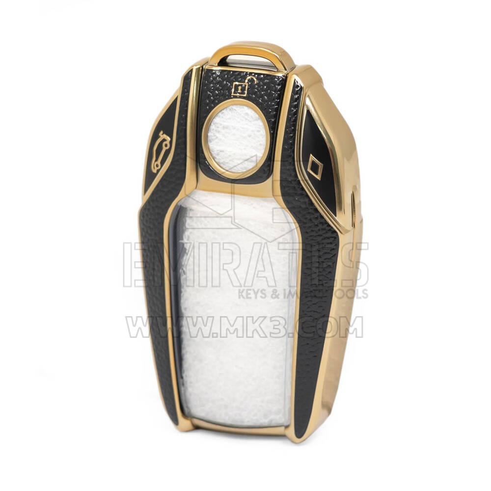 Нано-высококачественный золотой кожаный чехол для дистанционного ключа BMW с 3 кнопками черного цвета BMW-D13J