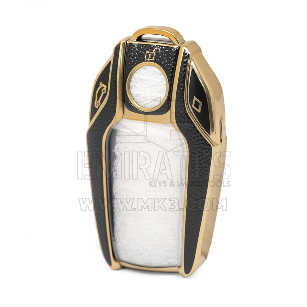 Nano Funda de cuero dorado de alta calidad para llave remota de BMW, 3 botones, Color negro, BMW-D13J