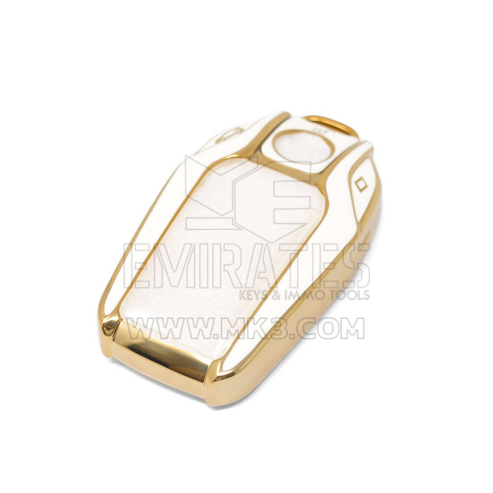 Nuova cover in pelle dorata aftermarket Nano di alta qualità per chiave remota BMW 3 pulsanti colore bianco BMW-D13J | Chiavi degli Emirati