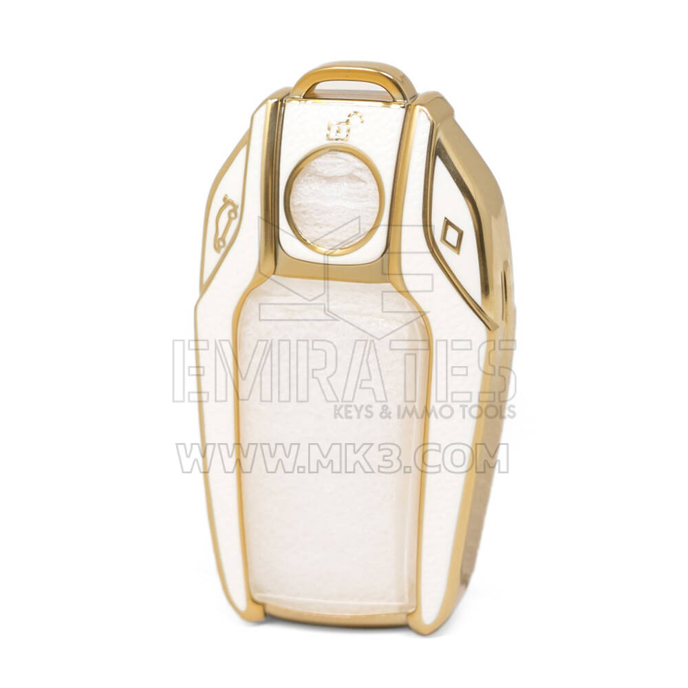 Nano Funda de cuero dorado de alta calidad para llave remota de BMW, 3 botones, Color blanco, BMW-D13J