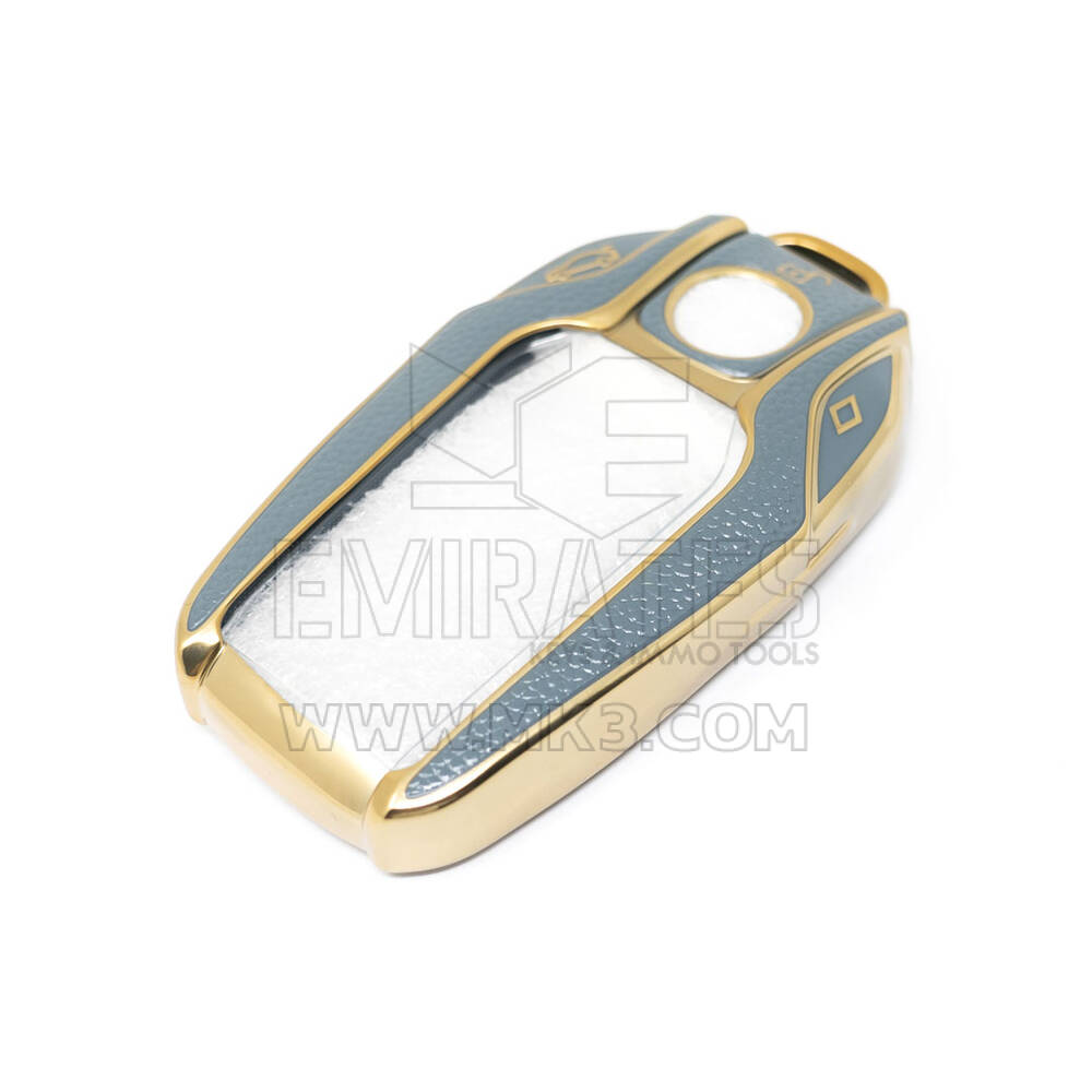 New Aftermarket Nano High Quality Gold Leather Cover For BMW Remote Key 3 Buttons Gray Color BMW-D13J | Emirates Keys