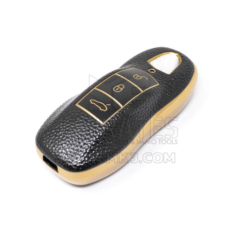 Nuova cover in pelle dorata aftermarket Nano di alta qualità per chiave remota Porsche 3 pulsanti colore nero PSC-A13J | Chiavi degli Emirati