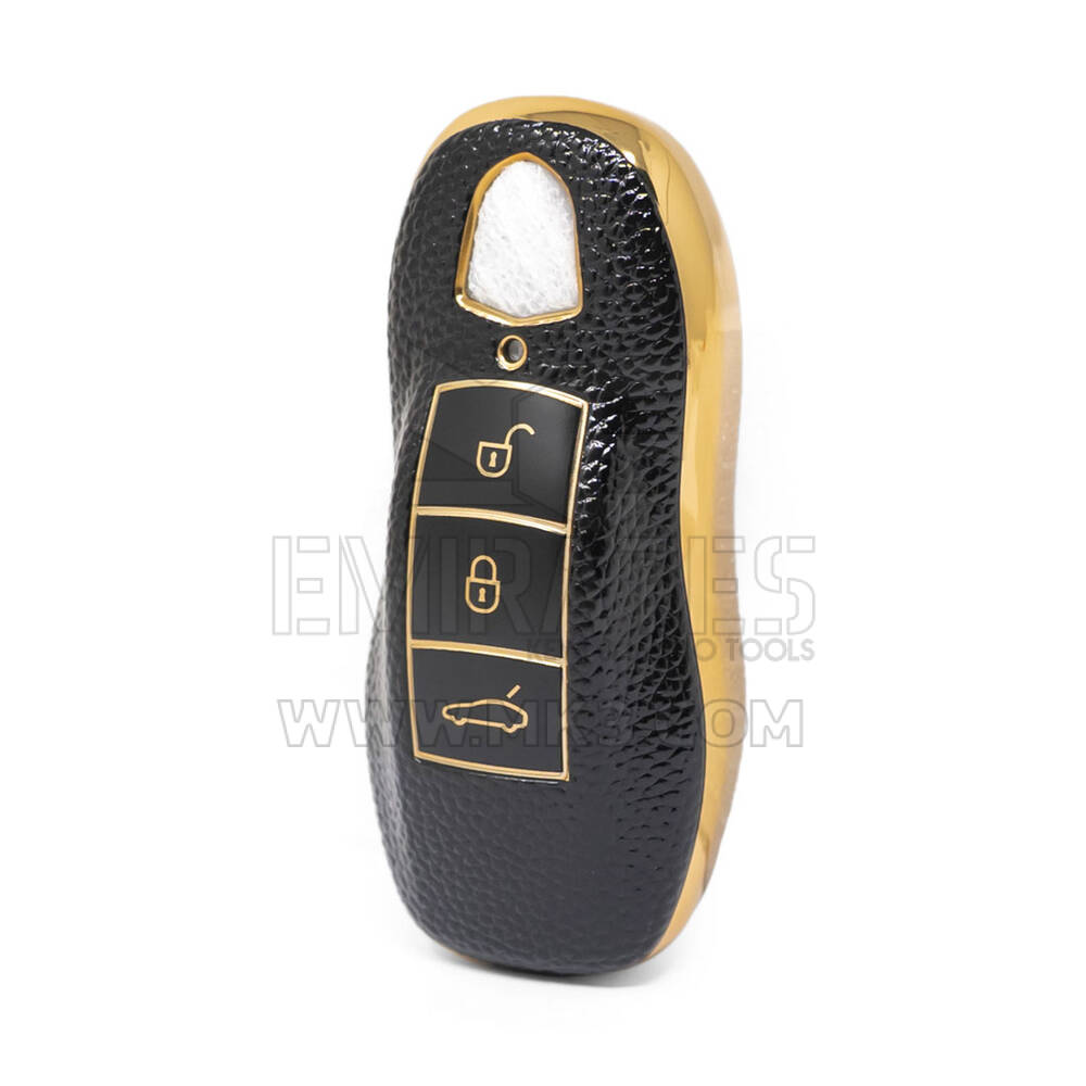 Nano High Quality Gold Leather Cover For Porsche Remote Key 3 Buttons Black Color PSC-A13J