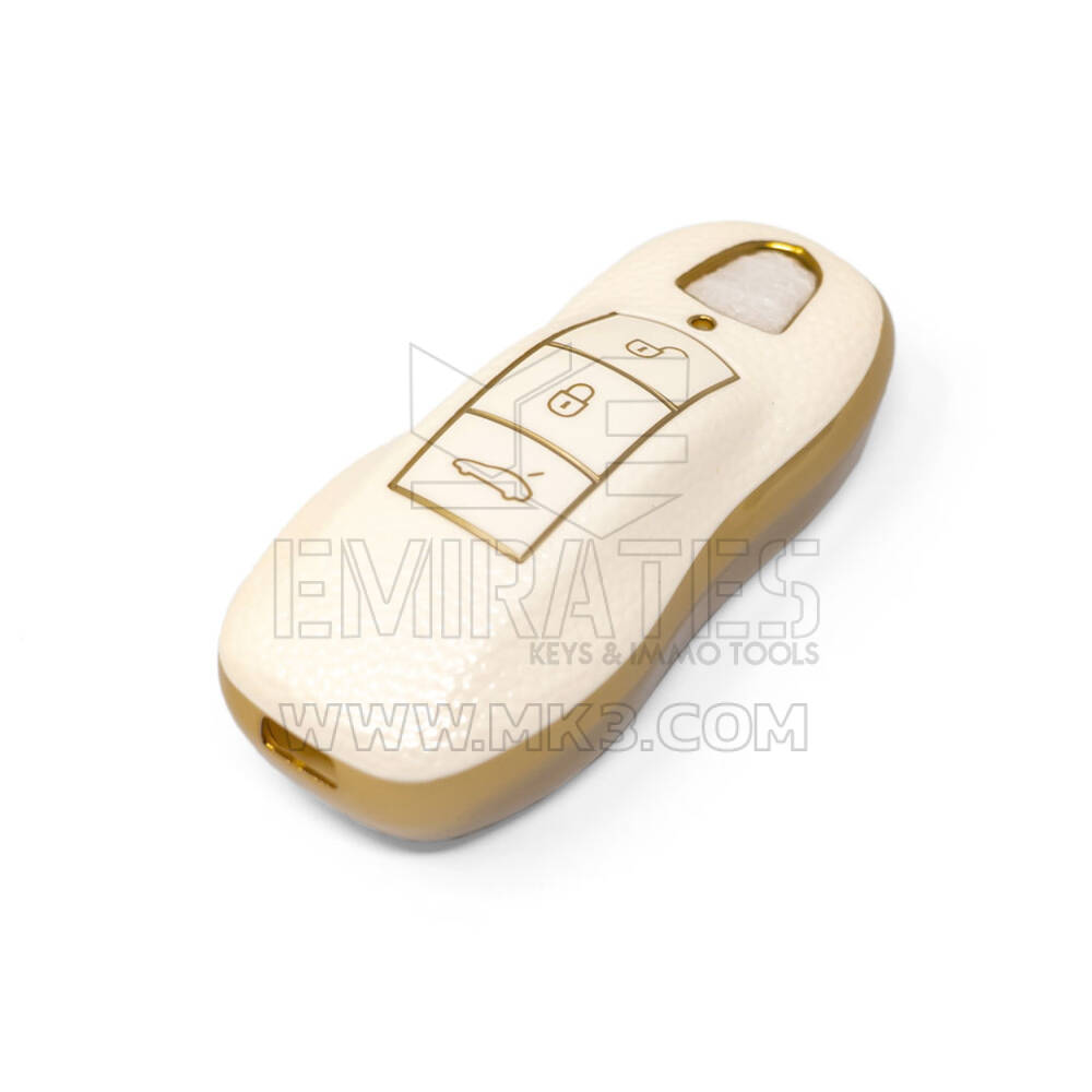 Novo aftermarket nano capa de couro dourado de alta qualidade para chave remota porsche 3 botões cor branca PSC-A13J | Chaves dos Emirados