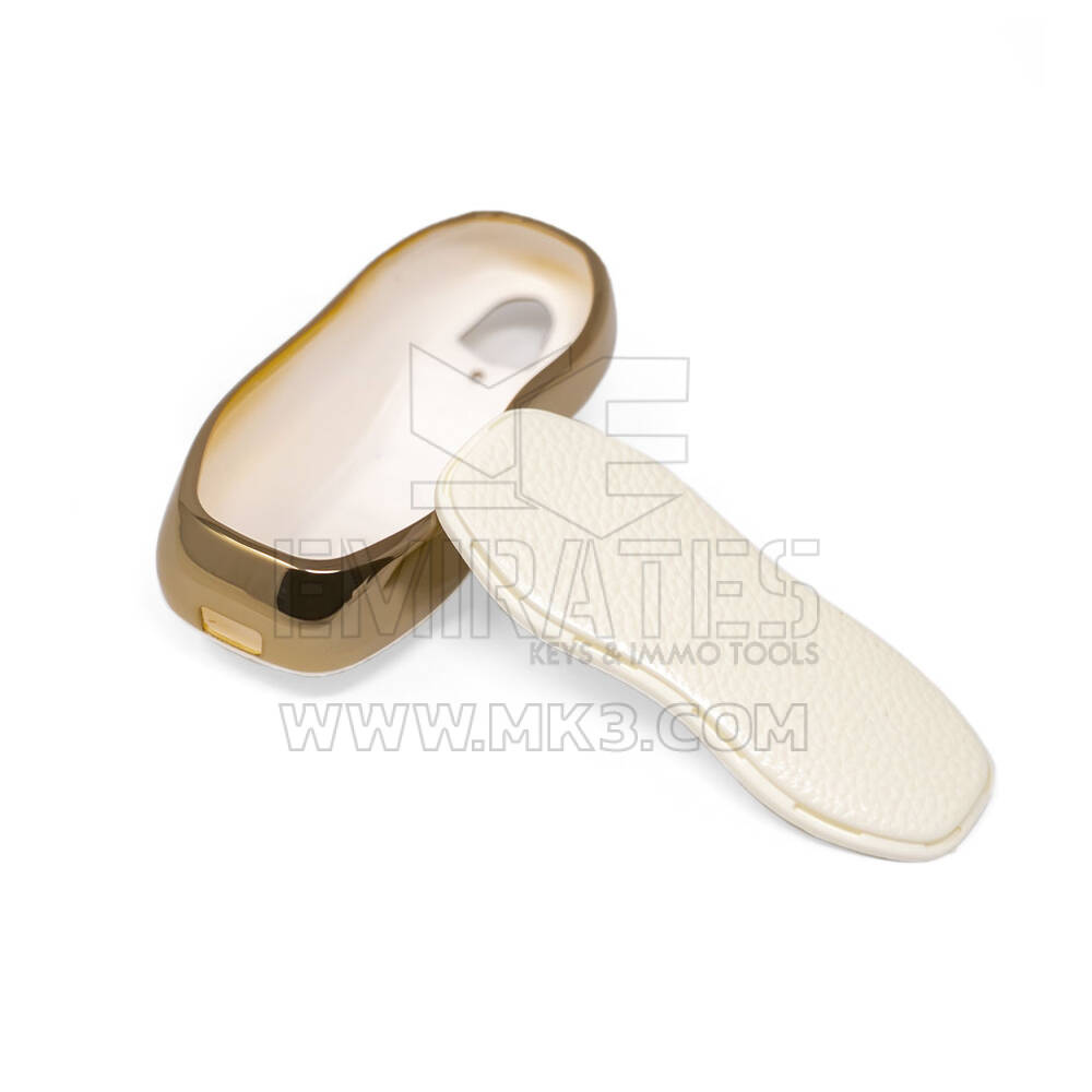 New Aftermarket Nano High Quality Gold Leather Cover For Porsche Remote Key 3 Buttons White Color PSC-A13J | Emirates Keys
