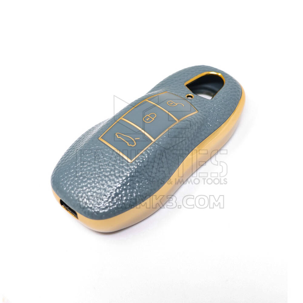 New Aftermarket Nano High Quality Gold Leather Cover For Porsche Remote Key 3 Buttons Gray Color PSC-A13J | Emirates Keys