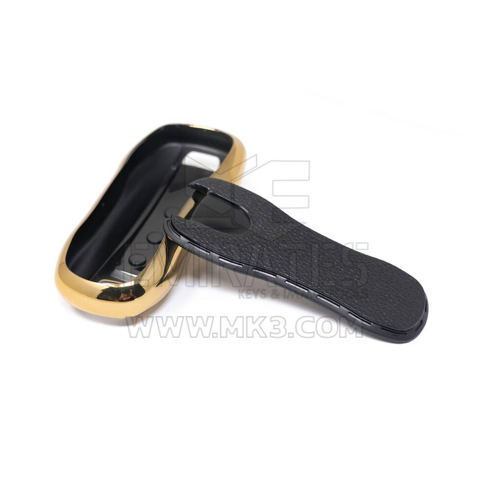 New Aftermarket Nano High Quality Gold Leather Cover For Porsche Remote Key 3 Buttons Black Color PSC-B13J | Emirates Keys
