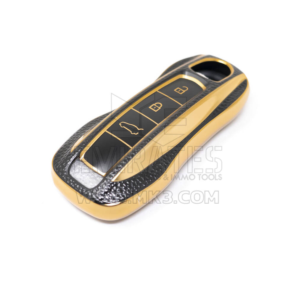 New Aftermarket Nano High Quality Gold Leather Cover For Porsche Remote Key 3 Buttons Black Color PSC-B13J | Emirates Keys