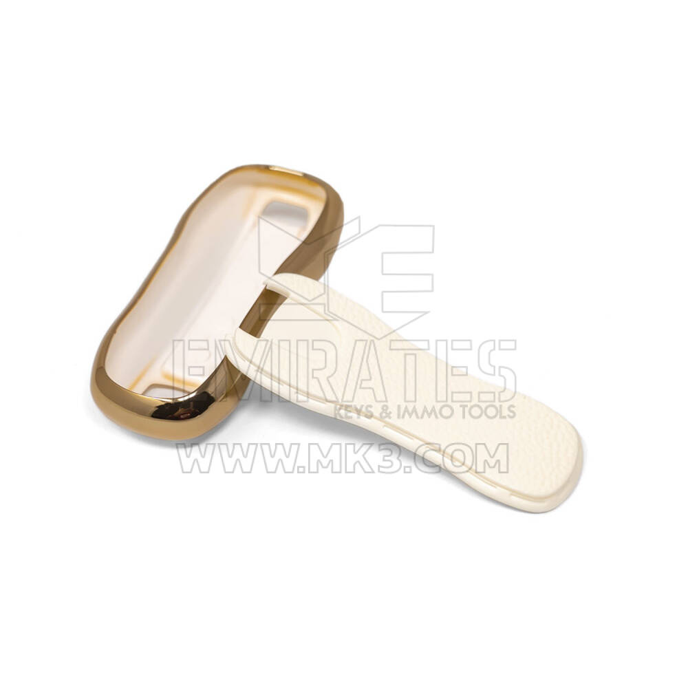 New Aftermarket Nano High Quality Gold Leather Cover For Porsche Remote Key 3 Buttons White Color PSC-B13J | Emirates Keys