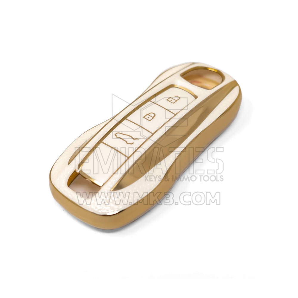 New Aftermarket Nano High Quality Gold Leather Cover For Porsche Remote Key 3 Buttons White Color PSC-B13J | Emirates Keys