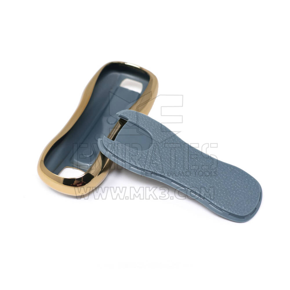 New Aftermarket Nano High Quality Gold Leather Cover For Porsche Remote Key 3 Buttons Gray Color PSC-B13J | Emirates Keys