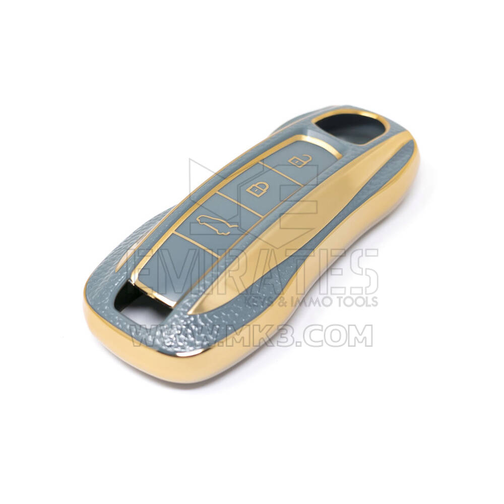 Novo aftermarket nano capa de couro dourado de alta qualidade para chave remota porsche 3 botões cor cinza PSC-B13J | Chaves dos Emirados