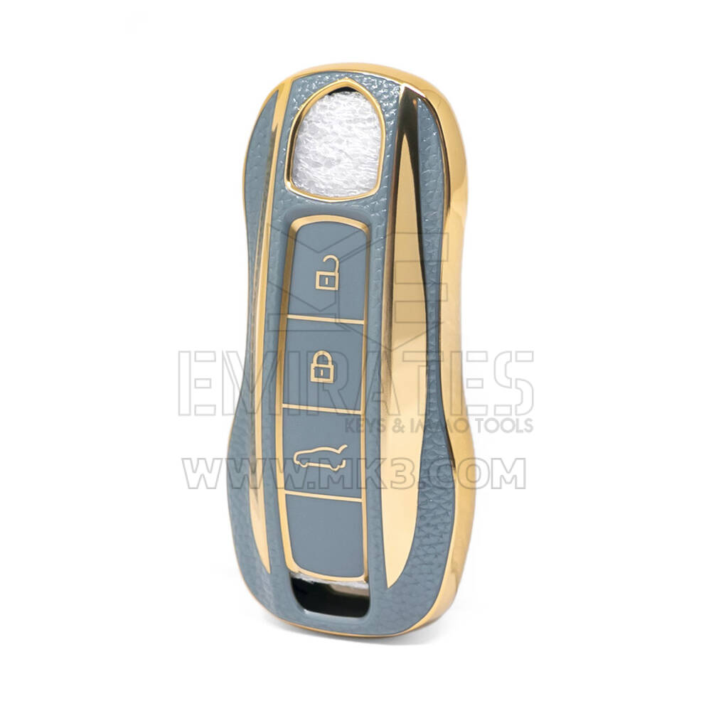 Nano High Quality Gold Leather Cover For Porsche Remote Key 3 Buttons Gray Color PSC-B13J