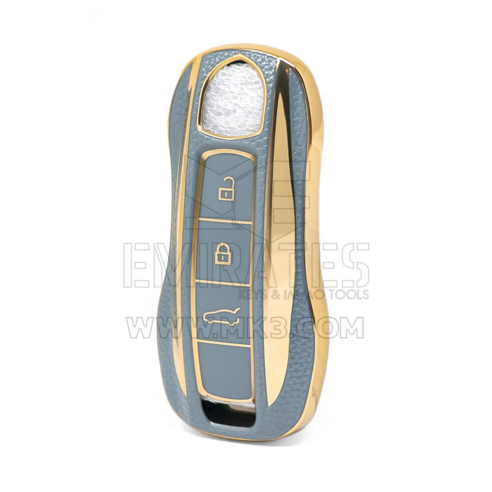 Nano Funda de cuero dorado de alta calidad para llave remota Porsche, 3 botones, Color gris, PSC-B13J