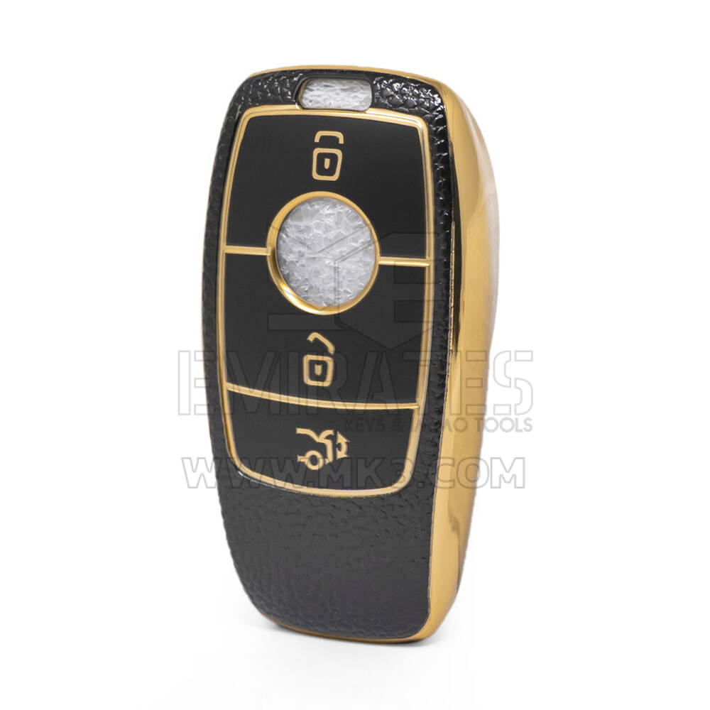 Nano capa de couro dourado de alta qualidade para chave remota Mercedes Benz 3 botões cor preta Benz-B13J