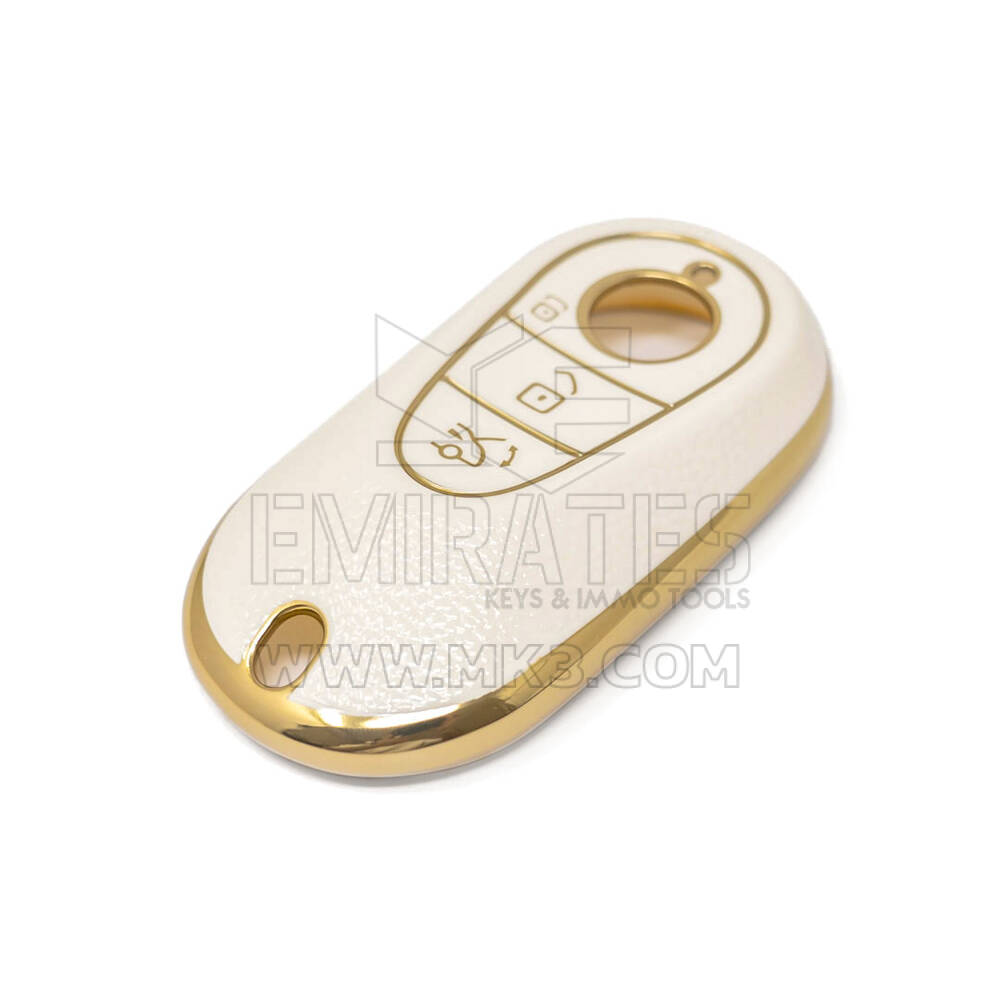 Nueva cubierta de cuero dorado Nano de alta calidad para llave remota de Mercedes Benz, 3 botones, Color blanco, Benz-C13J, nueva del mercado de accesorios | Cayos de los Emiratos