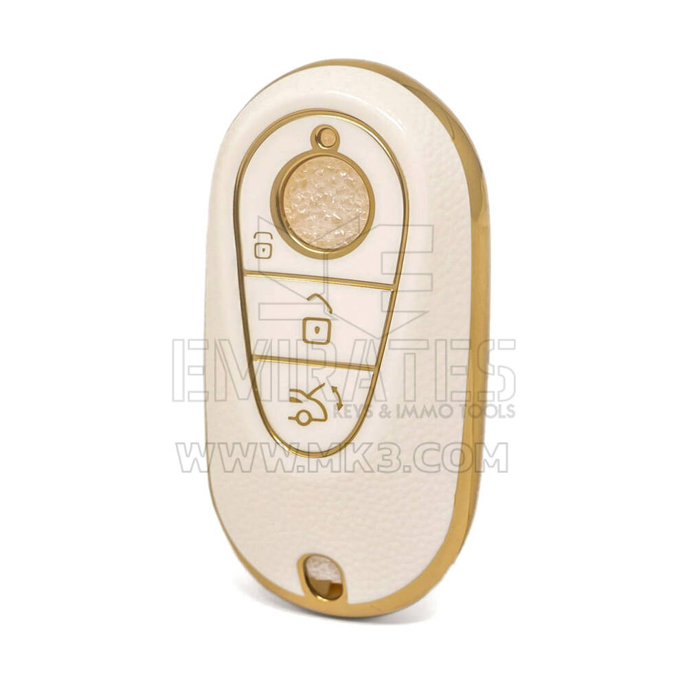 Nano Funda de cuero dorado de alta calidad para llave remota de Mercedes Benz, 3 botones, Color blanco Benz-C13J