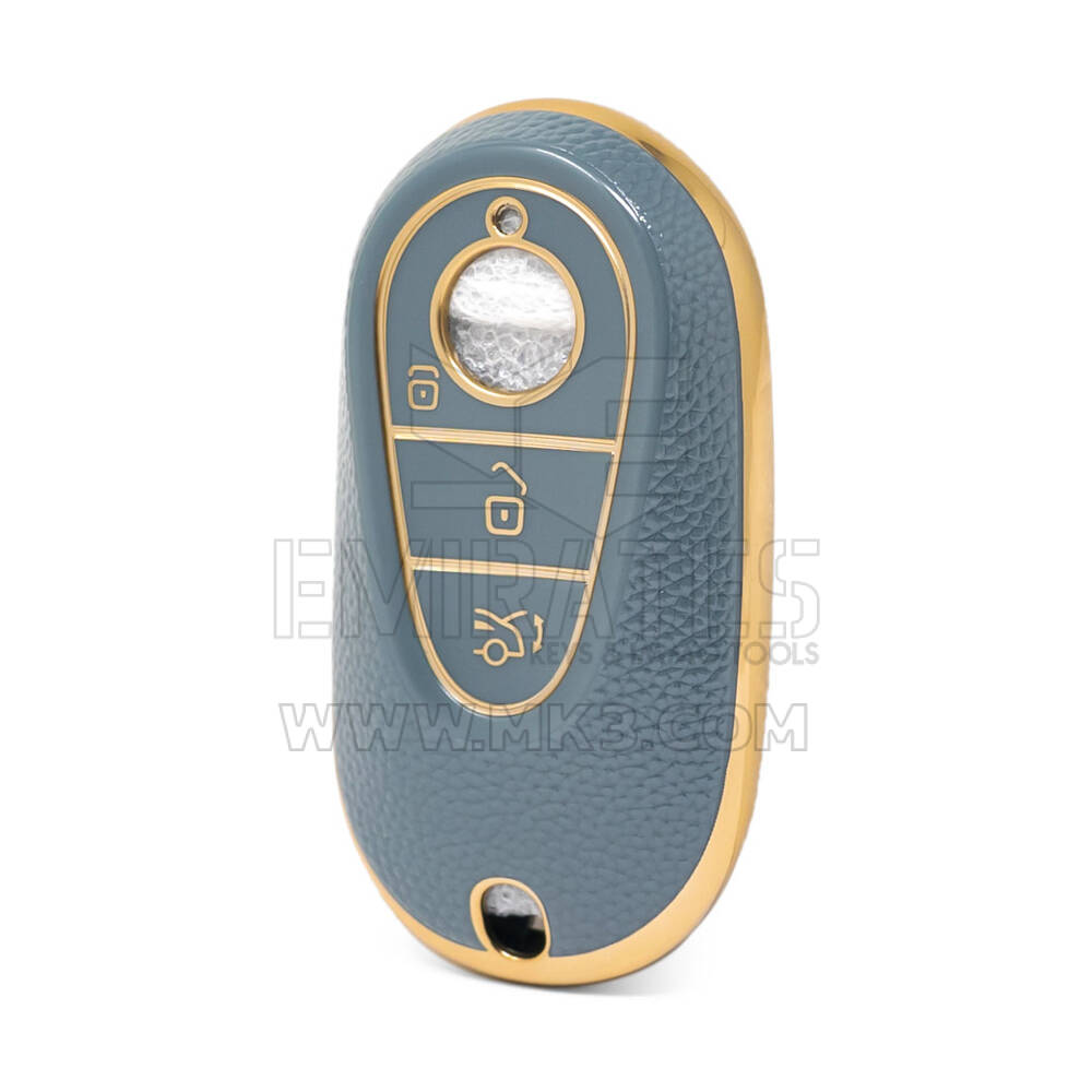 Cover in pelle dorata Nano di alta qualità per chiave remota Mercedes Benz 3 pulsanti colore grigio Benz-C13J