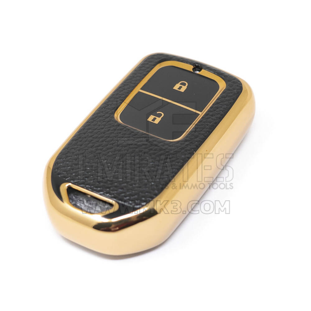 New Aftermarket Nano High Quality Gold Leather Cover For Honda Remote Key 2 Buttons Black Color HD-A13J2 | Emirates Keys