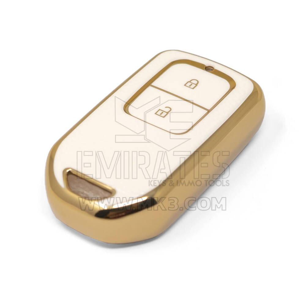 New Aftermarket Nano High Quality Gold Leather Cover For Honda Remote Key 2 Buttons White Color HD-A13J2 | Emirates Keys