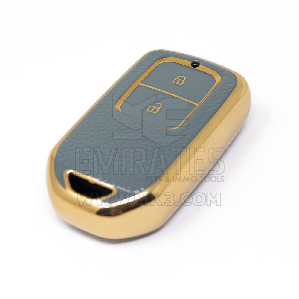 New Aftermarket Nano High Quality Gold Leather Cover For Honda Remote Key 2 Buttons Gray Color HD-A13J2 | Emirates Keys