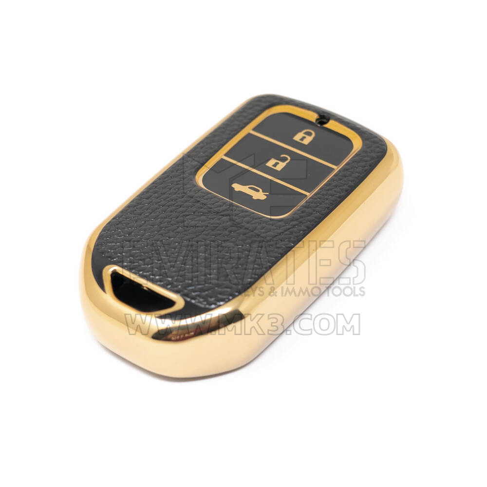 New Aftermarket Nano High Quality Gold Leather Cover For Honda Remote Key 3 Buttons Black Color HD-A13J3A | Emirates Keys