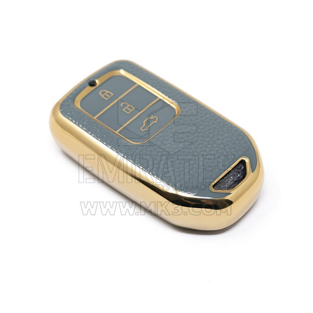 Novo aftermarket nano capa de couro dourado de alta qualidade para chave remota honda 3 botões cor cinza HD-A13J3A | Chaves dos Emirados